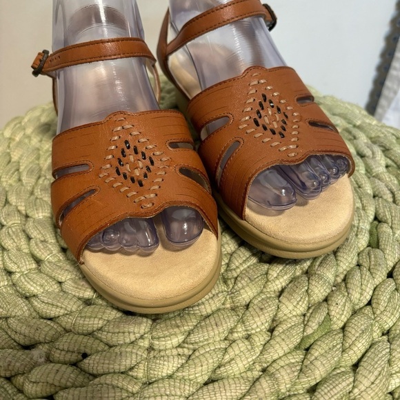 SAS Aztex Brown Leather Huarache Ankle Strap Flat Comfort Sandals WIDE - Picture 7 of 11